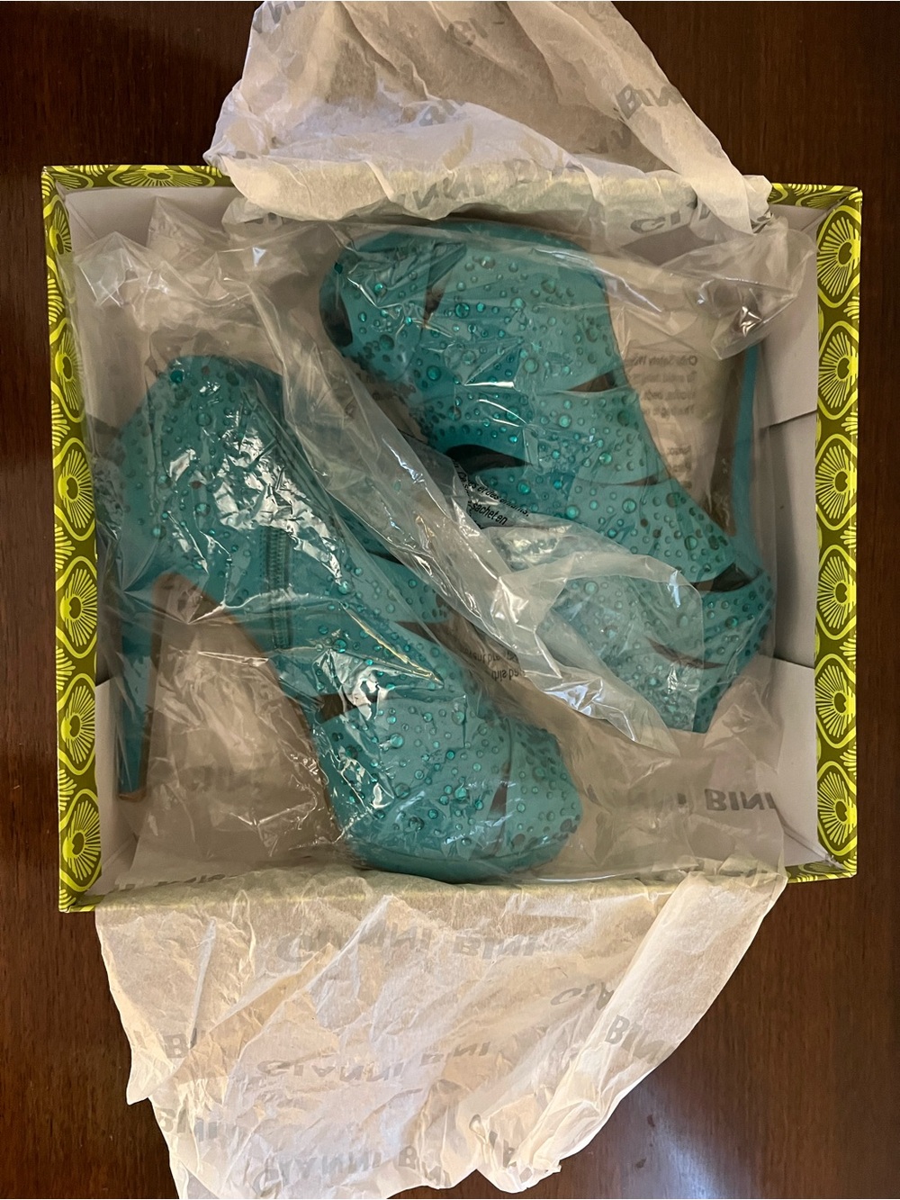 Gianni Bini Turquoise Crystal-Embellished Strappy High Heel Sandals with box - Picture 2 of 6